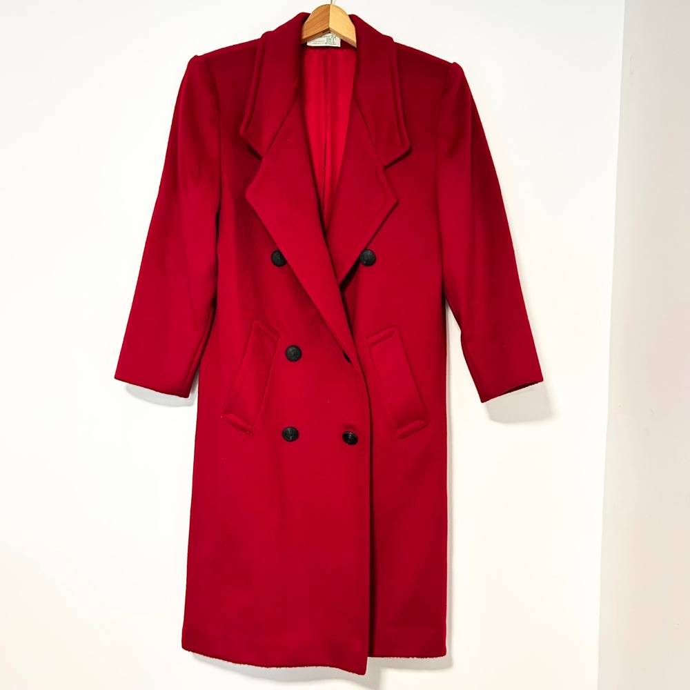 Fashions By Jill Vintage Red 100% Pure Wool Double Breasted Long Coat Made USA M